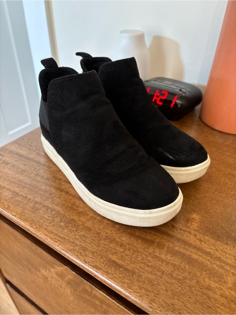 Black Slip-On Suede Sneaker with White Sole